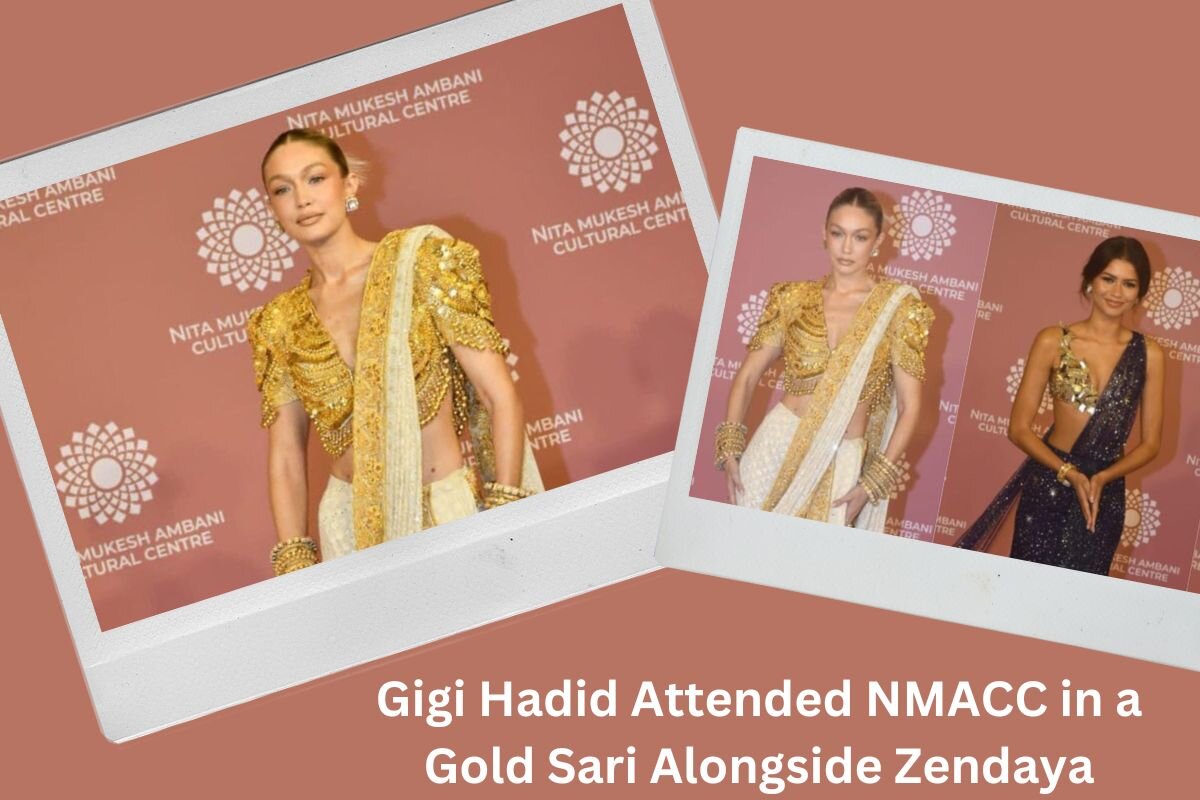 Gigi Hadid Attended NMACC in a Gold Sari Alongside Zendaya